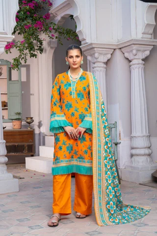 Shafaq Digital Printed Lawn Pretty Robe Orange- ABPR009