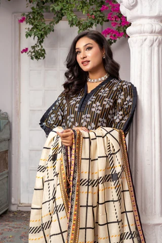 Shafaq Digital Printed Lawn Pretty Robe Black- ABPR004